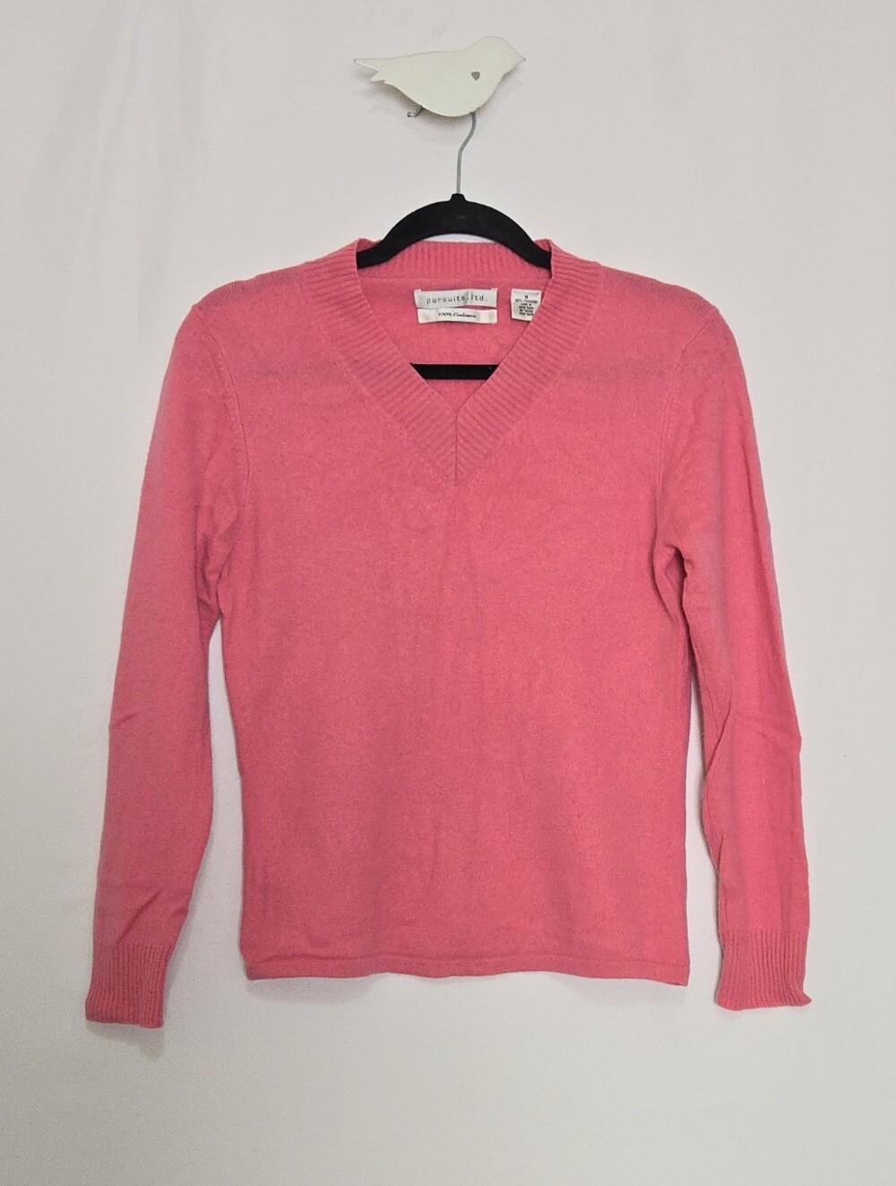 Pursuits Ltd Classic Bubblegum Pink V-Neck Sweater 100% Cashmere - Size M